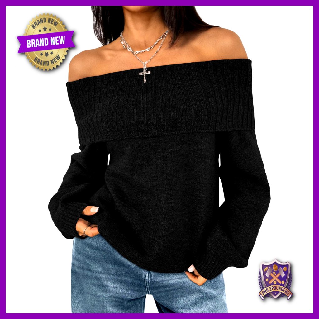 Oversized Off Shoulder Chunky Knit Pullover Sweater Long Sleeve Top